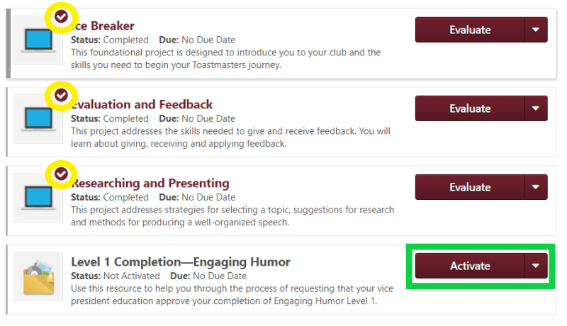Toastmasters Base Camp - Submit level completion