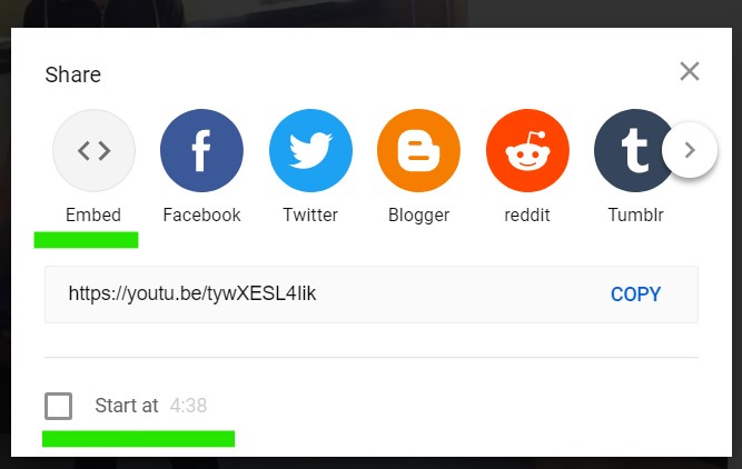 Share options on YouTube